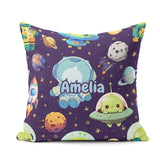 Custom Name Space Astronaut Alien Planets Meteors Stars Seamless Square Filled Cushion Throw Pillow Sofa Bed Home Decor Zip Washable UK Made