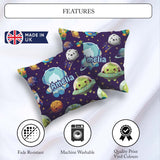 Custom Name Space Astronaut Alien Planets Meteors Stars Seamless Square Filled Cushion Throw Pillow Sofa Bed Home Decor Zip Washable UK Made