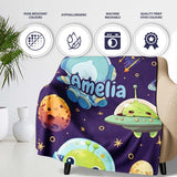 Space Astronaut Alien UFO Planets Meteors Stars Seamless Purple  Personalised Custom Name Super Soft Fleece Blanket Bed Sofa Throw