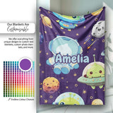 Space Astronaut Alien UFO Planets Meteors Stars Seamless Purple  Personalised Custom Name Super Soft Fleece Blanket Bed Sofa Throw