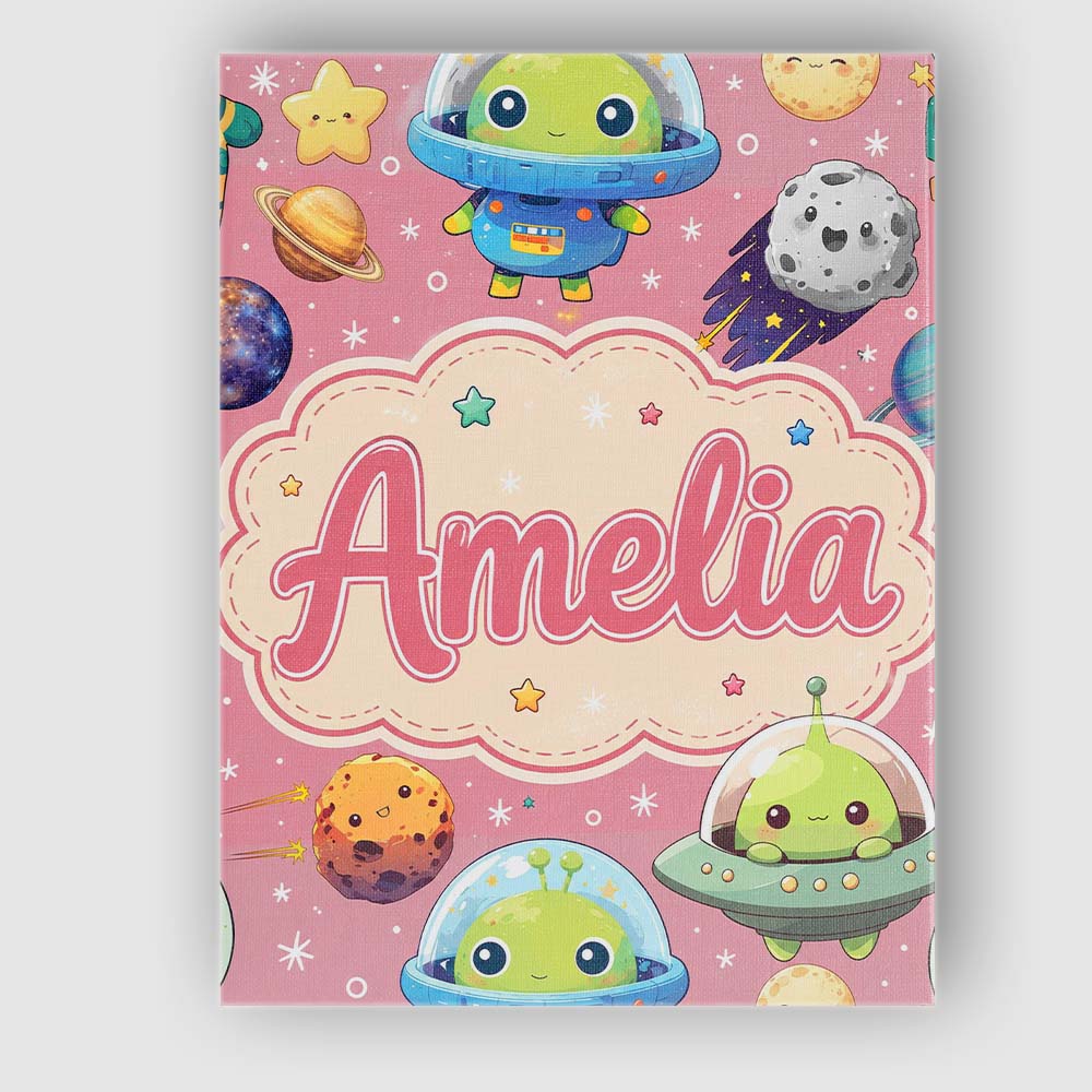 Personalised Name Space Astronaut Alien UFO Custom  Bespoke Interior Contemporary Canvas Wall Art Print Decor Picture Ready to Hang