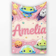 Space Astronaut Alien UFO Planets Meteors Stars Seamless Pink  Personalised Custom Name Super Soft Fleece Blanket Bed Sofa Throw