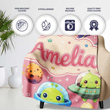 Space Astronaut Alien UFO Planets Meteors Stars Seamless Pink  Personalised Custom Name Super Soft Fleece Blanket Bed Sofa Throw