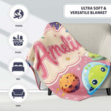 Space Astronaut Alien UFO Planets Meteors Stars Seamless Pink  Personalised Custom Name Super Soft Fleece Blanket Bed Sofa Throw