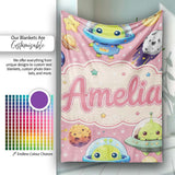 Space Astronaut Alien UFO Planets Meteors Stars Seamless Pink  Personalised Custom Name Super Soft Fleece Blanket Bed Sofa Throw
