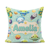 Custom Name Space Astronaut Alien UFO Planets Meteors Stars Mint Square Filled Cushion Throw Pillow Sofa Bed Home Decor Zip Washable UK Made