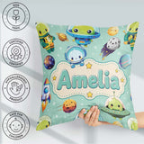 Custom Name Space Astronaut Alien UFO Planets Meteors Stars Mint Square Filled Cushion Throw Pillow Sofa Bed Home Decor Zip Washable UK Made