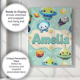 Personalised Name Space Astronaut Alien UFO Custom  Bespoke Interior Contemporary Canvas Wall Art Print Decor Picture Ready to Hang