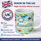 Personalized Custom Name Space Astronaut Alien UFO Planets Meteors Stars Seamless Mint 11oz Ceramic Coffee Tea Mug White Large Handle