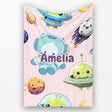 Space Astronaut Alien UFO Planets Meteors Stars Seamless Soft Pink  Personalised Custom Name Super Soft Fleece Blanket Bed Sofa Throw