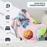 Space Astronaut Alien UFO Planets Meteors Stars Seamless Soft Pink  Personalised Custom Name Super Soft Fleece Blanket Bed Sofa Throw