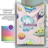 Space Astronaut Alien UFO Planets Meteors Stars Seamless Soft Pink  Personalised Custom Name Super Soft Fleece Blanket Bed Sofa Throw