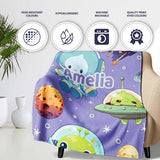 Space Astronaut Alien UFO Planets Meteors Stars Seamless Purple  Personalised Custom Name Super Soft Fleece Blanket Bed Sofa Throw