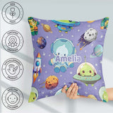 Custom Name Space Astronaut Alien Planets Meteors Stars Seamless Square Filled Cushion Throw Pillow Sofa Bed Home Decor Zip Washable UK Made