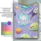 Space Astronaut Alien UFO Planets Meteors Stars Seamless Purple  Personalised Custom Name Super Soft Fleece Blanket Bed Sofa Throw