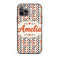 Diamond Geometric Seamless Pattern in Navy Orange Custom Name Protective Phone Case Mobile Cover Durable Everyday Smartphone Shock Resistant