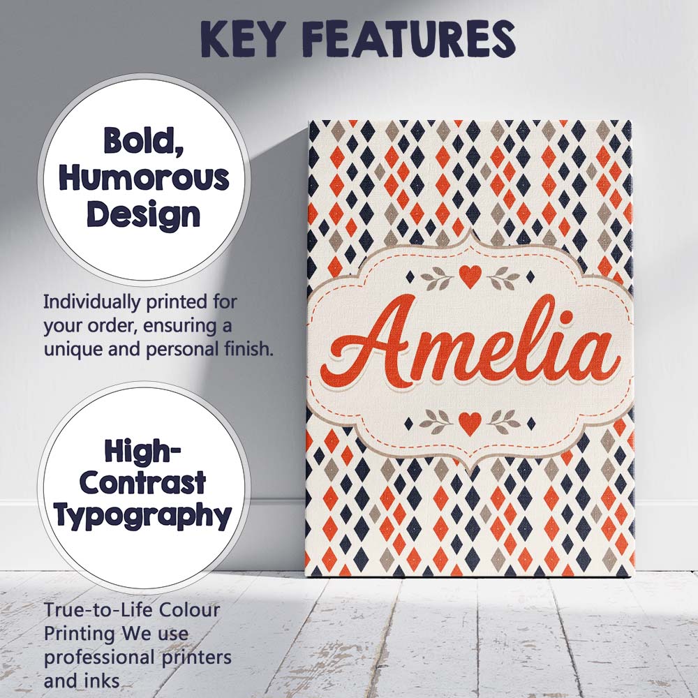 Personalised Name Diamond Geometric Seamless Custom Bespoke  Contemporary Display Canvas Wall Art Print Decor Picture Ready to Hang