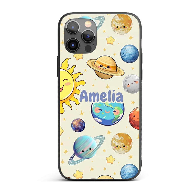 Solar System Sun Earth Saturn Printed Design Custom Name Protective Phone Case Mobile Cover Durable Everyday Smartphone Shock Resistant