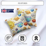Custom Name Solar System Sun Earth Saturn Planets Stars Seamless Square Filled Cushion Throw Pillow Sofa Bed Home Decor Zip Washable UK Made