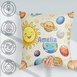 Custom Name Solar System Sun Earth Saturn Planets Stars Seamless Square Filled Cushion Throw Pillow Sofa Bed Home Decor Zip Washable UK Made