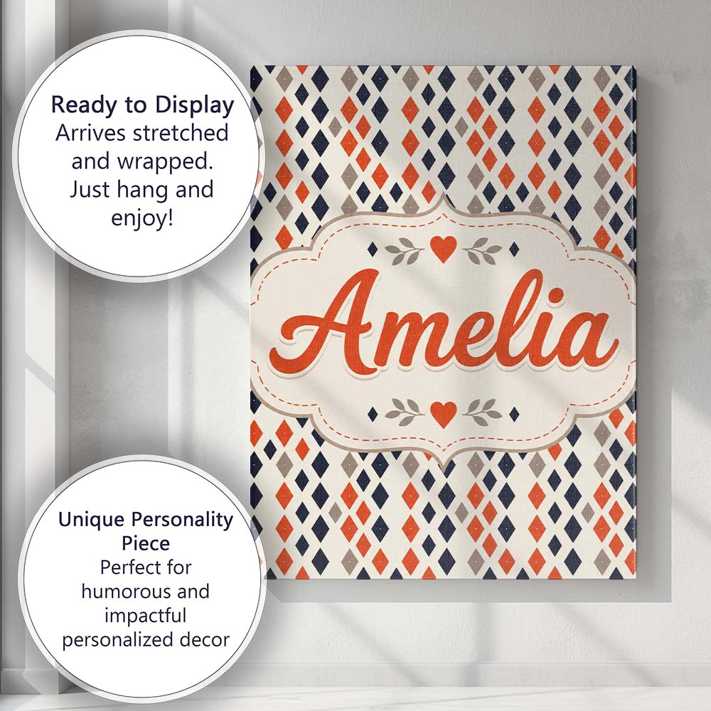 Personalised Name Diamond Geometric Seamless Custom Bespoke  Contemporary Display Canvas Wall Art Print Decor Picture Ready to Hang