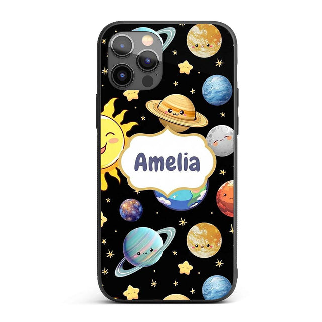 Solar System Sun Earth Saturn Printed Design Custom Name Protective Phone Case Mobile Cover Durable Everyday Smartphone Shock Resistant