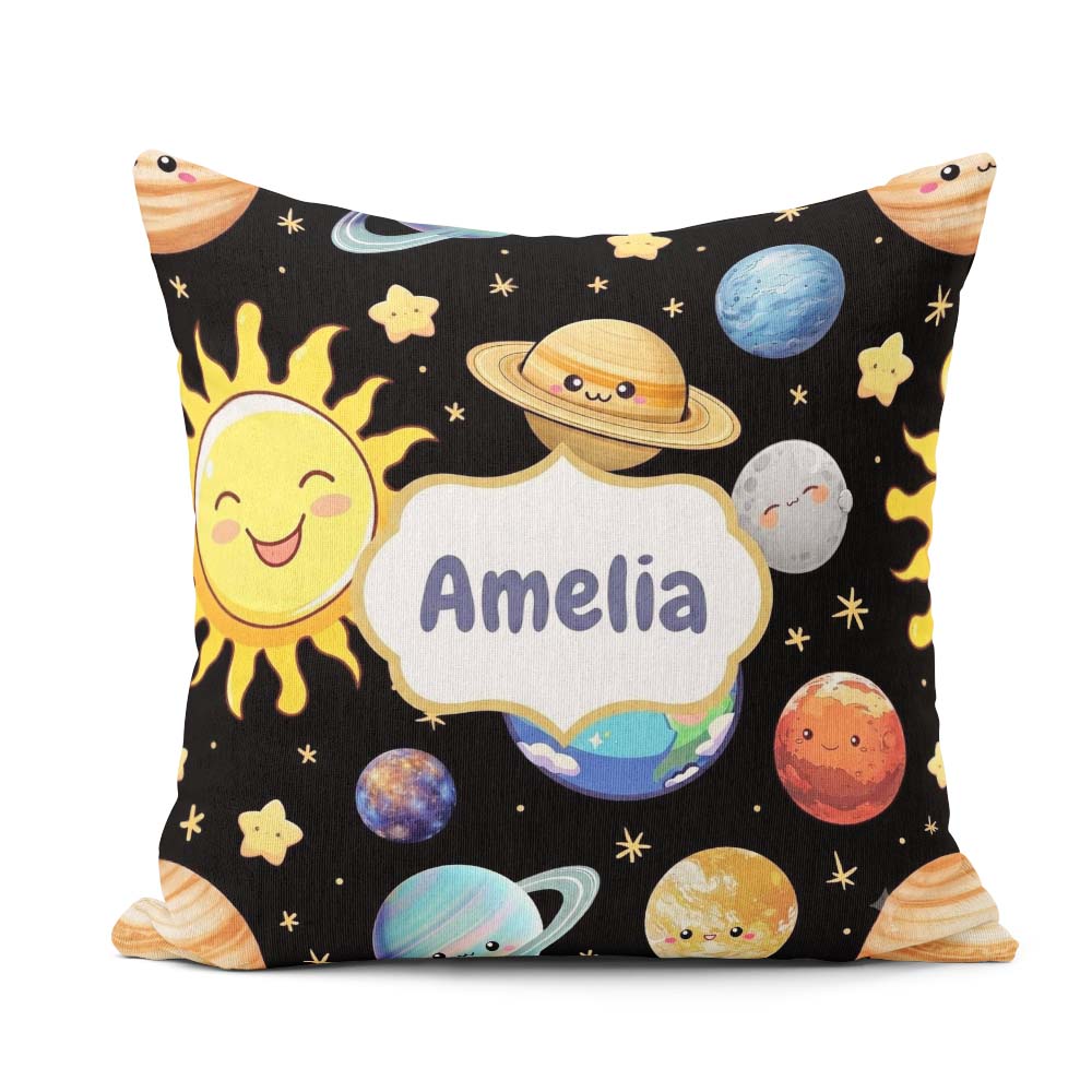 Custom Name Solar System Sun Earth Saturn Planets Stars Seamless Square Filled Cushion Throw Pillow Sofa Bed Home Decor Zip Washable UK Made