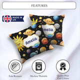 Custom Name Solar System Sun Earth Saturn Planets Stars Seamless Square Filled Cushion Throw Pillow Sofa Bed Home Decor Zip Washable UK Made