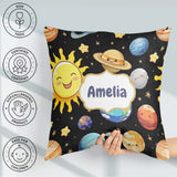 Custom Name Solar System Sun Earth Saturn Planets Stars Seamless Square Filled Cushion Throw Pillow Sofa Bed Home Decor Zip Washable UK Made