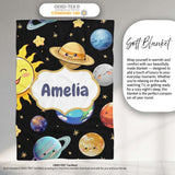 Solar System Sun Earth Saturn Planets Stars Seamless Black  Personalised Custom Name Super Soft Fleece Blanket Bed Sofa Throw