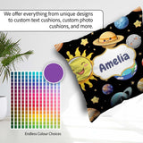 Custom Name Solar System Sun Earth Saturn Planets Stars Seamless Square Filled Cushion Throw Pillow Sofa Bed Home Decor Zip Washable UK Made