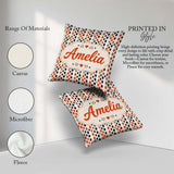 Custom Name Diamond Seamless Pattern in Navy Orange Beige Lovely Square Filled Cushion Throw Pillow Sofa Bed Home Decor Zip Washable UK Made