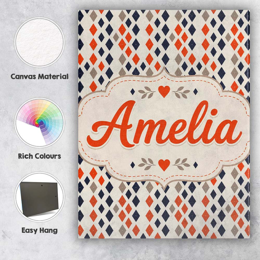 Personalised Name Diamond Geometric Seamless Custom Bespoke  Contemporary Display Canvas Wall Art Print Decor Picture Ready to Hang