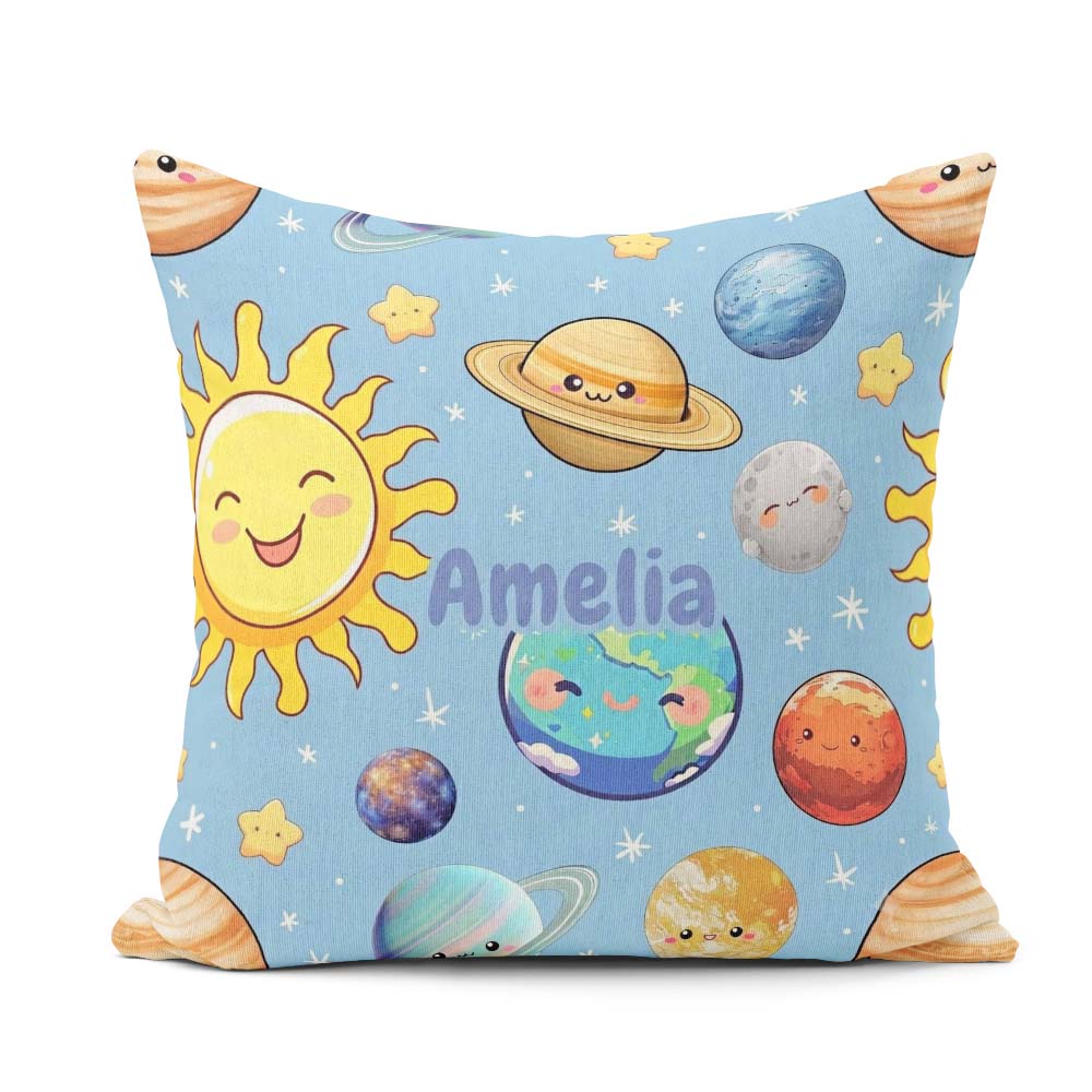 Custom Name Solar System Sun Earth Saturn Planets Stars Seamless Square Filled Cushion Throw Pillow Sofa Bed Home Decor Zip Washable UK Made