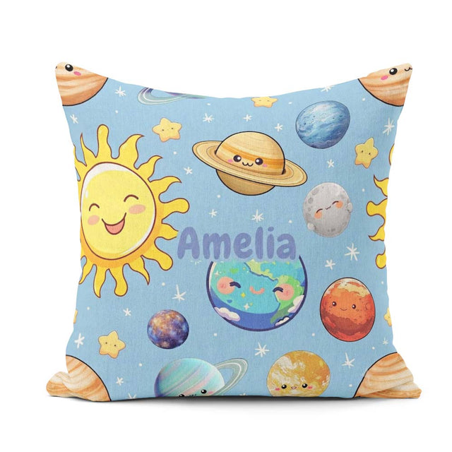 Custom Name Solar System Sun Earth Saturn Planets Stars Seamless Square Filled Cushion Throw Pillow Sofa Bed Home Decor Zip Washable UK Made