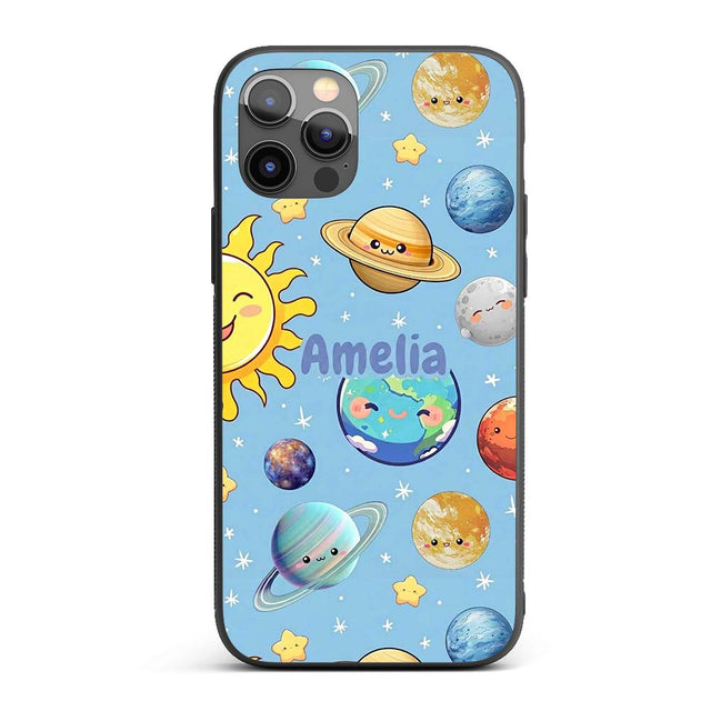 Solar System Sun Earth Saturn Printed Design Custom Name Protective Phone Case Mobile Cover Durable Everyday Smartphone Shock Resistant