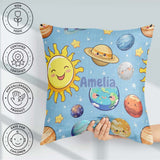 Custom Name Solar System Sun Earth Saturn Planets Stars Seamless Square Filled Cushion Throw Pillow Sofa Bed Home Decor Zip Washable UK Made