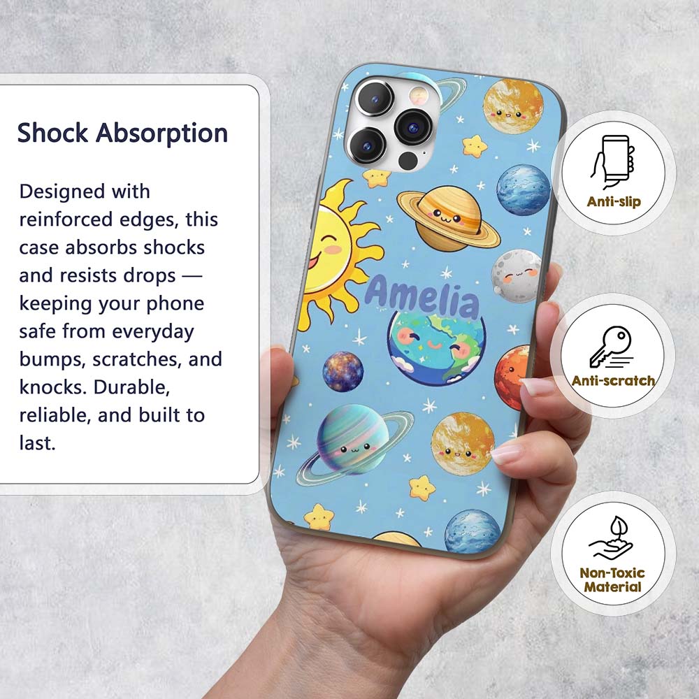 Solar System Sun Earth Saturn Printed Design Custom Name Protective Phone Case Mobile Cover Durable Everyday Smartphone Shock Resistant