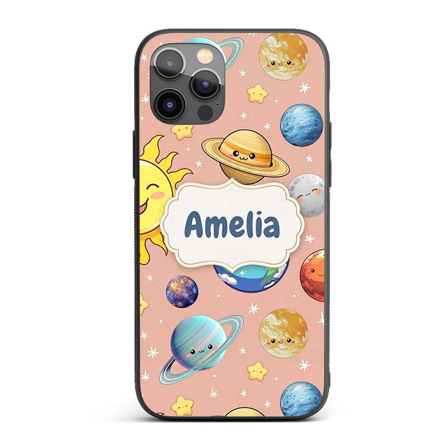 Solar System Sun Earth Saturn Printed Design Custom Name Protective Phone Case Mobile Cover Durable Everyday Smartphone Shock Resistant