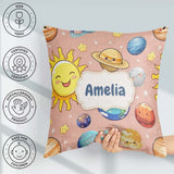 Custom Name Solar System Sun Earth Saturn Planets Stars Seamless Square Filled Cushion Throw Pillow Sofa Bed Home Decor Zip Washable UK Made