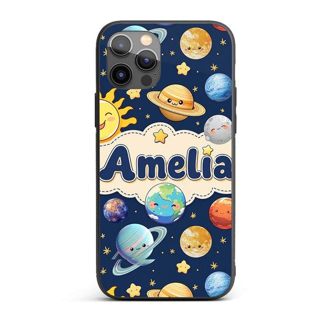 Solar System Sun Earth Saturn Printed Design Custom Name Protective Phone Case Mobile Cover Durable Everyday Smartphone Shock Resistant