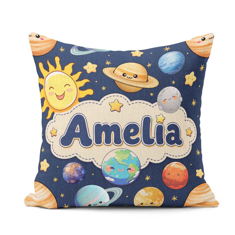 Custom Name Solar System Sun Earth Saturn Planets Stars Seamless Square Filled Cushion Throw Pillow Sofa Bed Home Decor Zip Washable UK Made