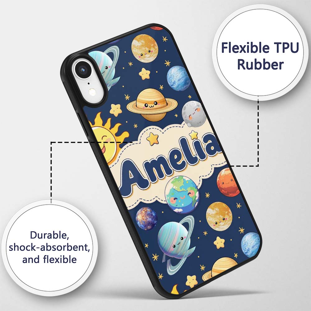 Solar System Sun Earth Saturn Printed Design Custom Name Protective Phone Case Mobile Cover Durable Everyday Smartphone Shock Resistant