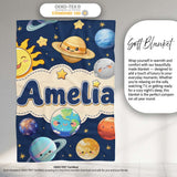Solar System Sun Earth Saturn Planets Stars Seamless Navy  Personalised Custom Name Super Soft Fleece Blanket Bed Sofa Throw