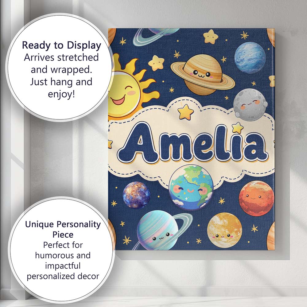 Personalised Name Solar System Sun Earth Custom  Unique Gift Idea Elegant Feature Canvas Wall Art Print Decor Picture Ready to Hang