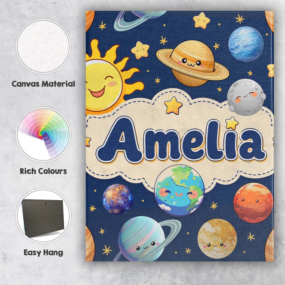 Personalised Name Solar System Sun Earth Custom  Unique Gift Idea Elegant Feature Canvas Wall Art Print Decor Picture Ready to Hang