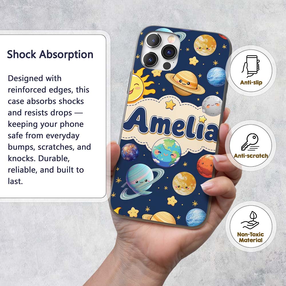 Solar System Sun Earth Saturn Printed Design Custom Name Protective Phone Case Mobile Cover Durable Everyday Smartphone Shock Resistant
