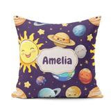 Custom Name Solar System Sun Earth Saturn Planets Stars Seamless Square Filled Cushion Throw Pillow Sofa Bed Home Decor Zip Washable UK Made