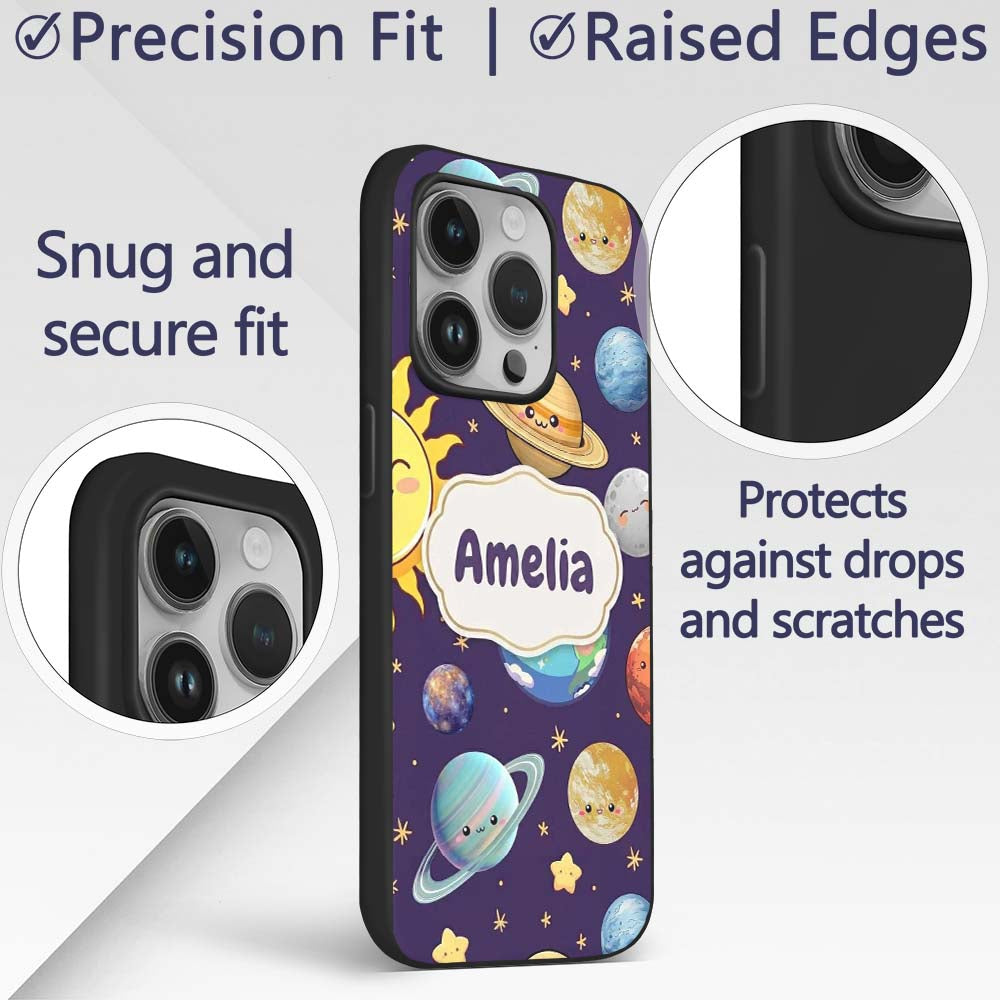 Solar System Sun Earth Saturn Printed Design Custom Name Protective Phone Case Mobile Cover Durable Everyday Smartphone Shock Resistant