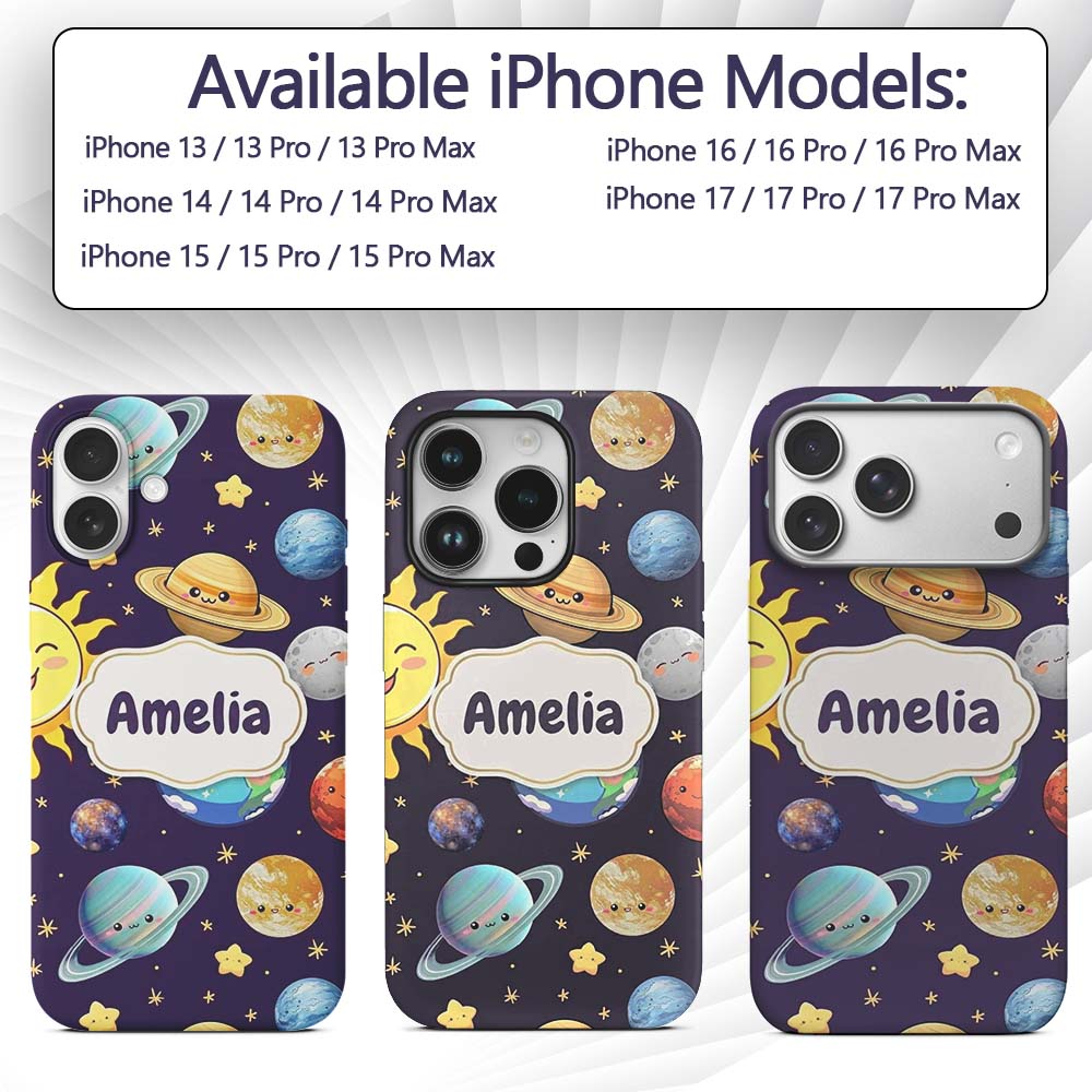 Solar System Sun Earth Saturn Printed Design Custom Name Protective Phone Case Mobile Cover Durable Everyday Smartphone Shock Resistant